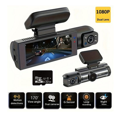 1080P Dual Lens Dash Cam Car Dvr With Night Vision Motion Detection & 32Gb from B&Q