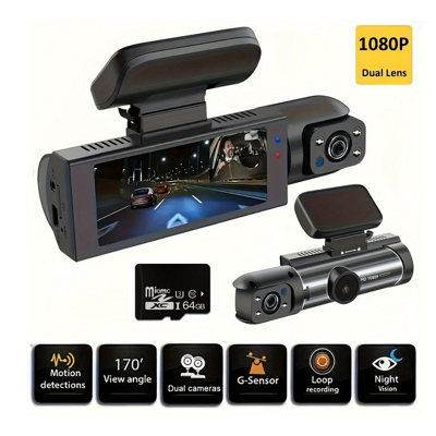 1080P Dual Lens Dash Cam Car Dvr With Night Vision Motion Detection & 64Gb from B&Q