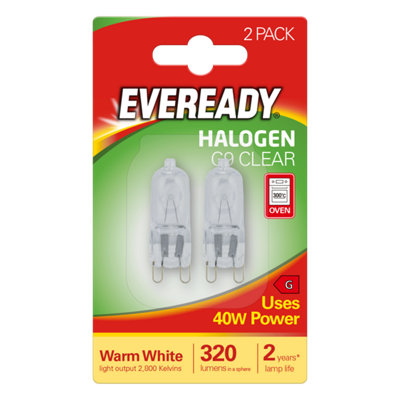 Eveready Halogen G9 Capsule 320Lm 40W 2800K (Warm White) Light BulbPack Of 2 from B&Q