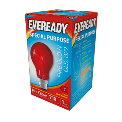 Eveready 60W Bc Gls Red Fireglow Lamp from B&Q