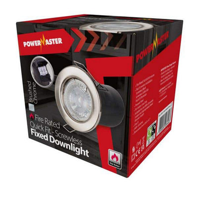 Powermaster Gu10 Fixed Downlight Fire RatedBrushed Chrome from B&Q