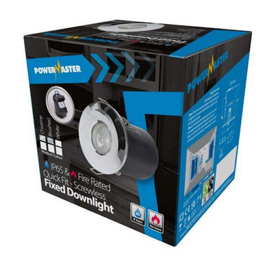 Powermaster Gu10 Fixed Ip65 & Fire Rated DownlightChrome from B&Q