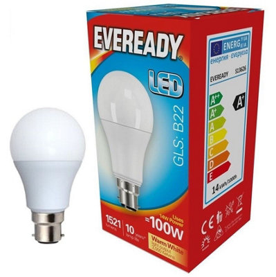 Eveready 13.8W Bc 3000K Frosted Gls Led Light BulbWarm White from B&Q