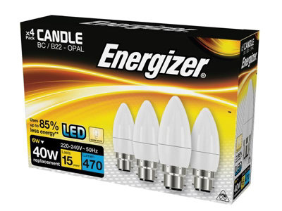 Energizer S14331 Led Bc (B22) Opal Candle Non-Dimmable BulbWarm White 470 Lm 5.2W (Pack 4) Engs14331 from B&Q