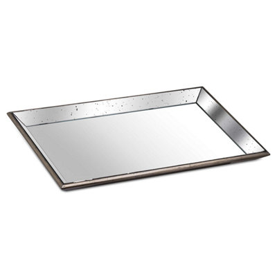  - Astor  Distressed  Large  Mirrored  Tray  With  Wooden  Detailing