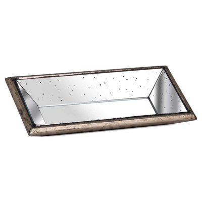 - Astor  Distressed  Mirrored  Display  Tray  With  Wooden  Detailing