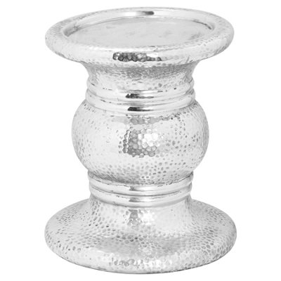 B&Q -  Silver Punch Faced Ceramic Large Candle Holder