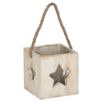 B&Q -  Washed Wood Star Tealight Candle Holder