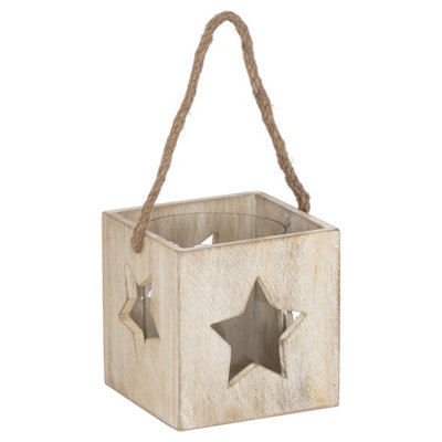 B&Q -  Washed Wood Large Star Tealight Candle Holder