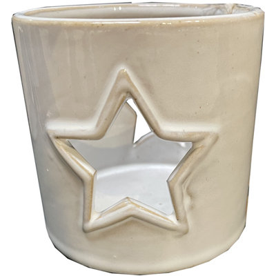 Love Lace Unisex White Ceramic Star Cut-Out Tealight Holder - Image 2