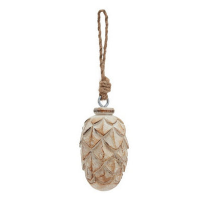 Hill Interiors Antique White Wash Small Pine Cone BaubleWoodL6 X W6 X H10 CmBrown from B&Q