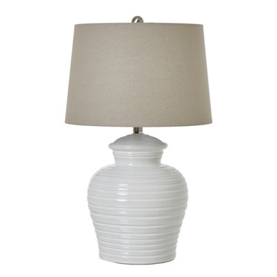 Hill Interiors White Ceramic Pot Lamp With Linen Shade from B&Q