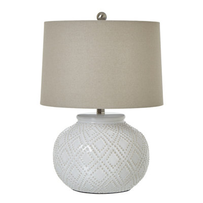 Hill Interiors Squat White Beaded Ceramic Lamp With Linen Shade from B&Q