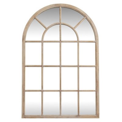 Hill Interiors Washed Wood Arched Window MirrorGlassL2 X W135 X H90 CmBrown from B&Q