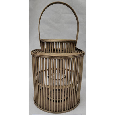 Hill Interiors Cylinder Lantern With Glass HolderWickerL26 X W26 X H26 Cm from B&Q