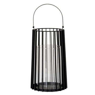 Hill Interiors Lynk Large Lantern With Handle And Candle HolderGlassL22 X W22 X H50 CmBlack from B&Q