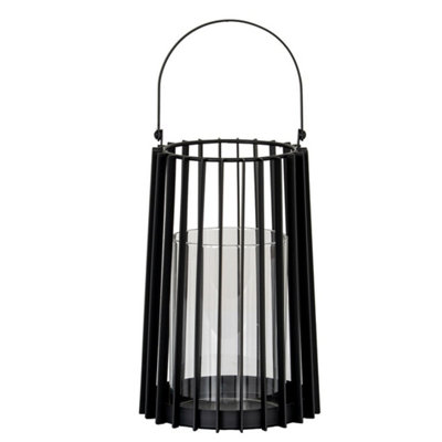 Hill Interiors Lynk Medium Lantern With Handle And Candle HolderGlassL18 X W18 X H40 CmBlack from B&Q