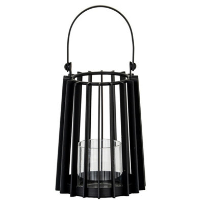 Hill Interiors Lynk Small Lantern With Handle And Candle HolderGlassL12 X W12 X H24 CmBlack from B&Q