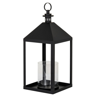 Hill Interiors Astra Large Lantern With Glass Candle HolderL25 X W25 X H61 CmBlack from B&Q