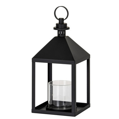 Hill Interiors Astra Medium Lantern With Glass Candle HolderL17 X W17 X H38 CmBlack from B&Q
