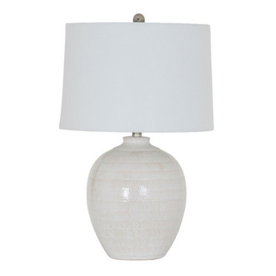 Hill Interiors Chevronne Ceramic Table Lamp With Linen ShadeCeramicL41 X W41 X H63 CmWhite from B&Q