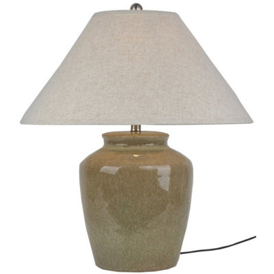 Hill Interiors Mottura Table Lamp With Edged Linen ShadeCeramicL55 X W55 X H66 CmGreen from B&Q