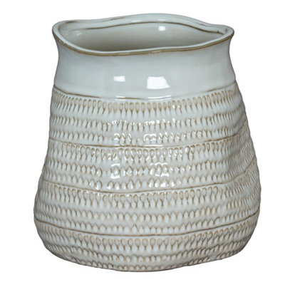 Hill Interiors Tava Wide Hewn VaseCeramicL26 X W26 X H26 CmWhite from B&Q