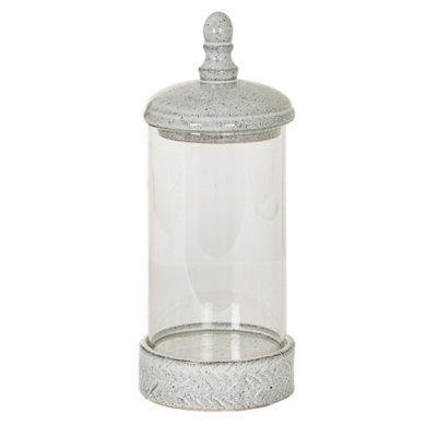 Hill Interiors Sona Medium Hurricane Lantern Candle Holder With LidGlassL17 X W17 X H42 CmWhite from B&Q