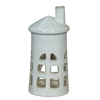 Hill Interiors Rhea Medium Lighthouse Tealight Candle HolderCeramicL11 X W11 X H23 CmWhite from B&Q