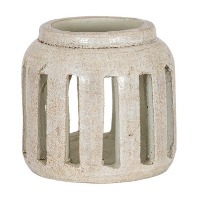 Hill Interiors Tarn Collection Medium Candle HolderCeramicL20 X W20 X H19 CmWhite from B&Q