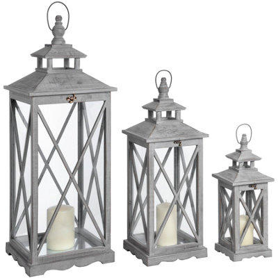 Set  Of  Three  Wooden  Lanterns  With  Traditional  Cross  Section from B&Q