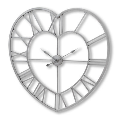  - Silver  Heart  Skeleton  Wall  Clock