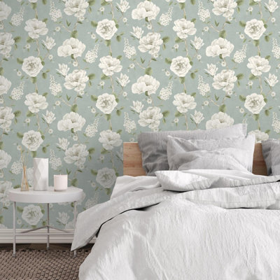 Arthouse Ashley Floral Sage Wallpaper 100183Ah from B&Q