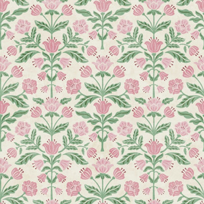 Arthouse Modern Floral Damask Green / Pink Wallpaper from B&Q
