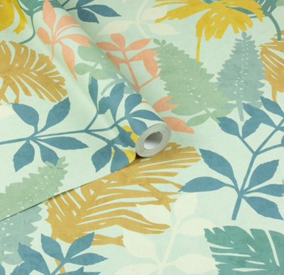 Arthouse Fun Leaf Blue Multi Wallpaper from B&Q