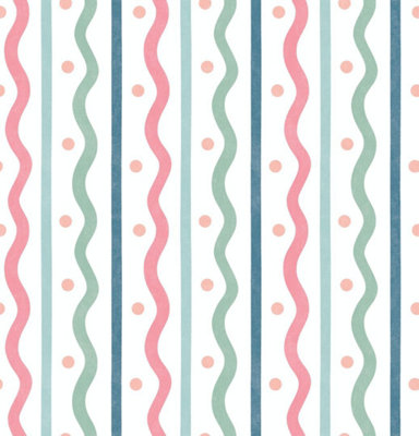 Arthouse Squiggle Stripe Pink Multi Wallpaper from B&Q