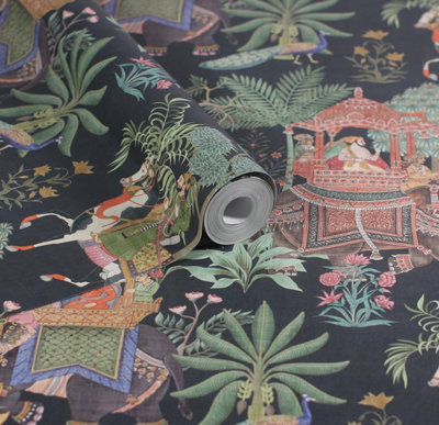 Esselle Home Emperor's Garden Black Multicoloured Wallpaper from B&Q