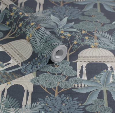 Esselle Home Exotic Pavilion Navy Wallpaper from B&Q
