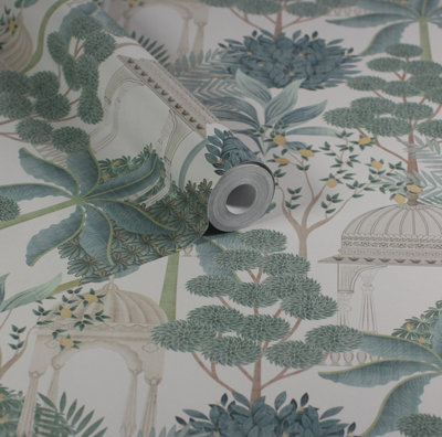 Esselle Home Exotic Pavilion Parchment/green Wallpaper from B&Q