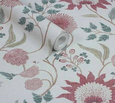 Esselle Home Fable Trail Linen/raspberry/green Wallpaper from B&Q