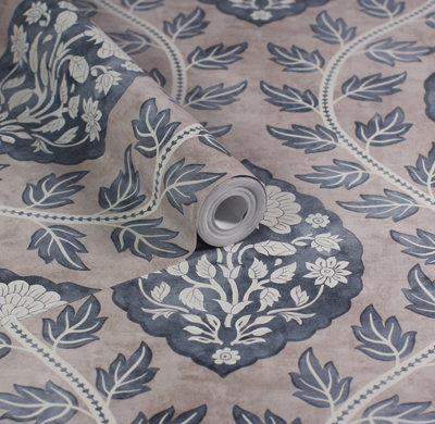 Esselle Home Floral Cartouche Stone Blue Wallpaper from B&Q