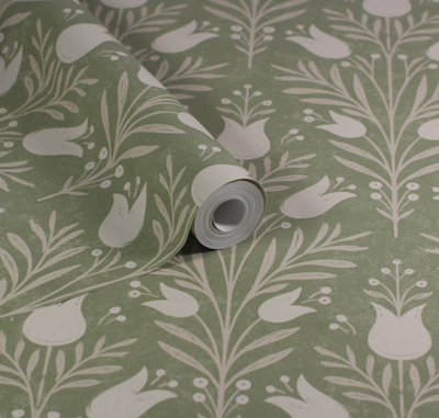 Esselle Home Heritage Tulip Spring Green Wallpaper from B&Q