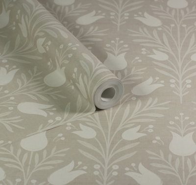 Esselle Home Heritage Tulip Taupe Wallpaper from B&Q
