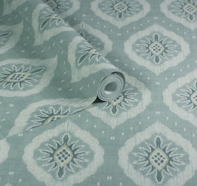 Esselle Home Odina Ikat Seafoam Wallpaper from B&Q