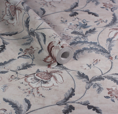 Esselle Home Tapestry Floral Vermilion Blue Wallpaper from B&Q