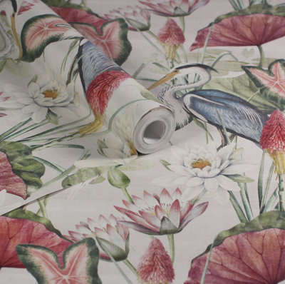 Esselle Home Waterlily Lake Linen Multicoloured Wallpaper from B&Q