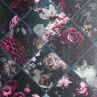 Arthouse Floral Collage Plum & Teal Wallpaper from B&Q