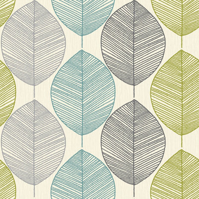 Arthouse Retro Leaf Teal/green Wallpaper from B&Q