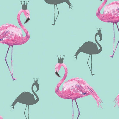 Arthouse Flamingo Queen Wallpaper Pink-Teal from B&Q