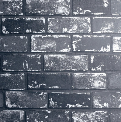 Arthouse Metallic Brick Black / Silver Wallpaper 692202 from B&Q